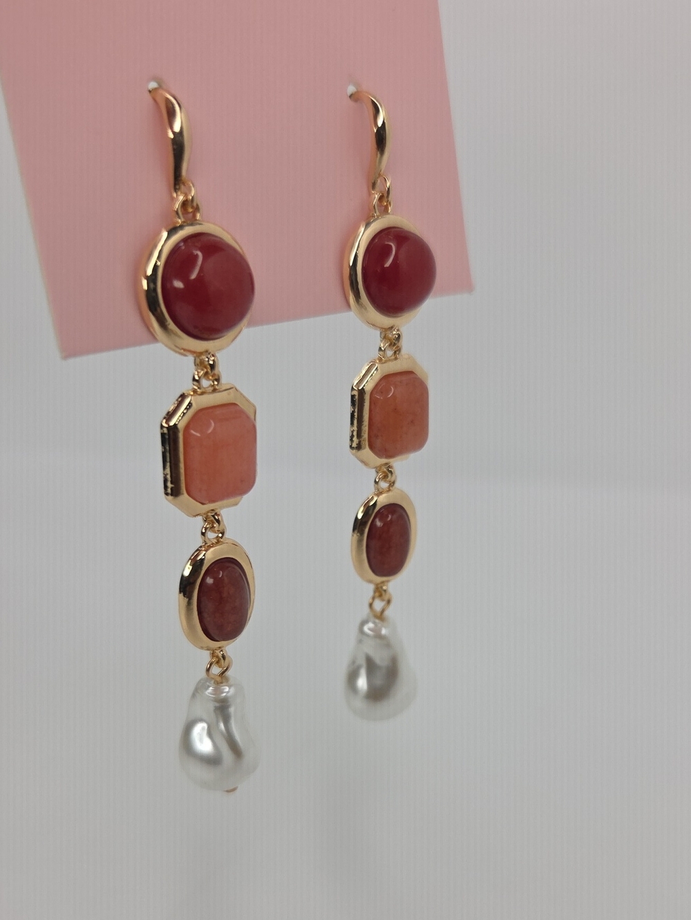 💕▪️Parker Rose▪️ Pink Semi Precuous Stone Drop linear Earrings - Picture 5 of 7